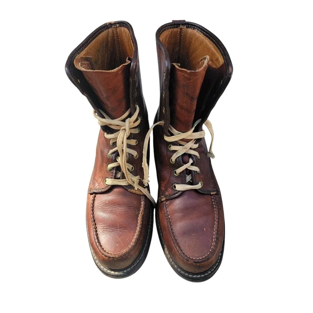 VTG 1960s Cushioned Gold Bond Work Boots Leather‎ Moc Toe Hunting Mens Size 10.5